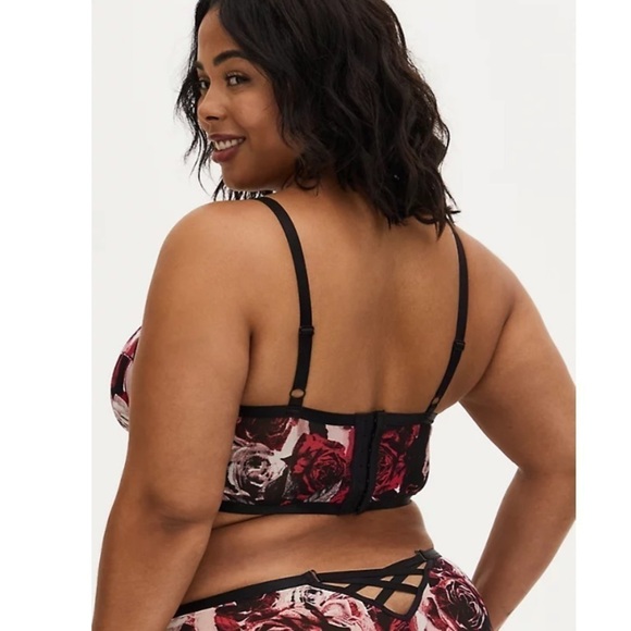 Torrid 1 BLACK PINK ROSE POWER MESH STRAPPY UNLINED UNDERWIRE LONGLINE BRALETTE - Picture 3 of 12